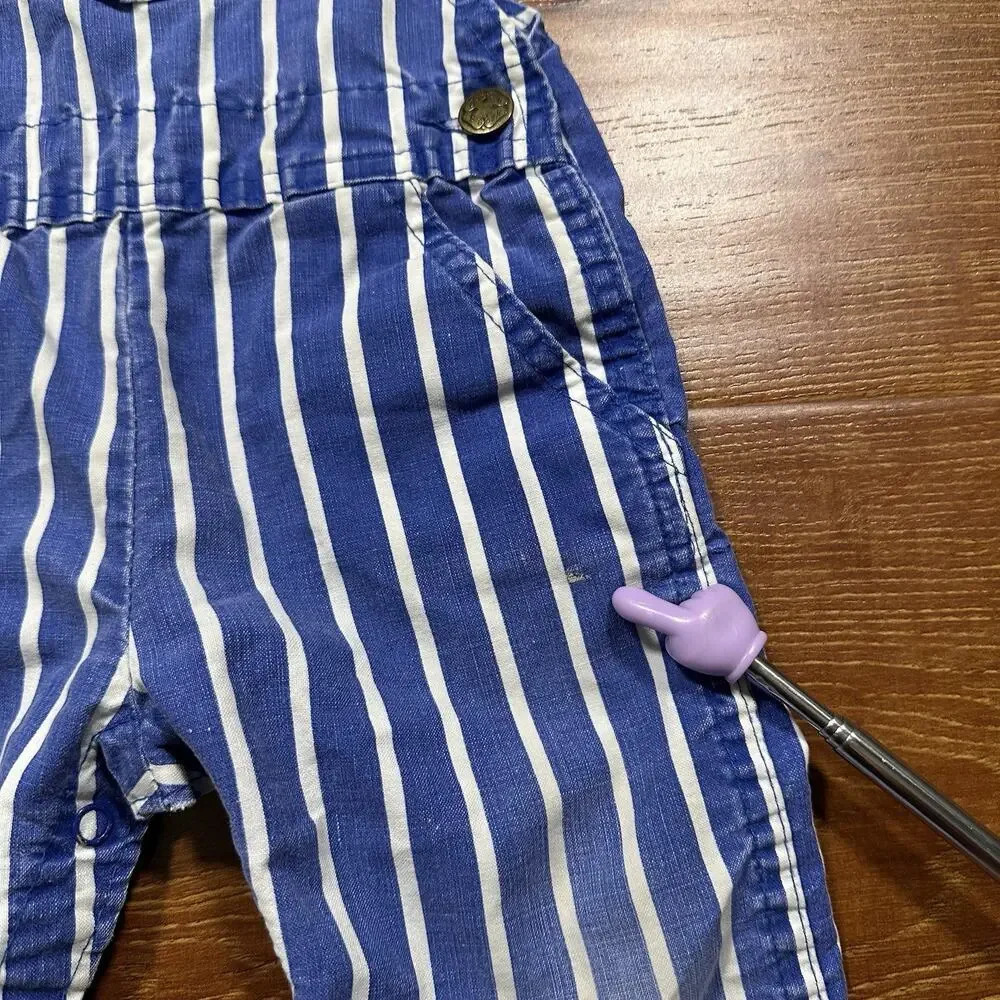 Vintage OshKosh B'Gosh Overalls Baby 12M Blue Stripe USA Made Snaps Railroad VTG